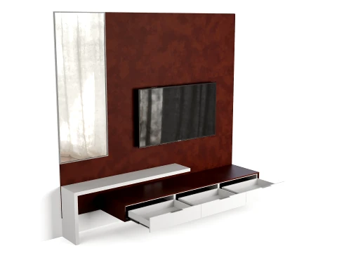 Modern TV Wall Panel with Large Mirror 3D Model
