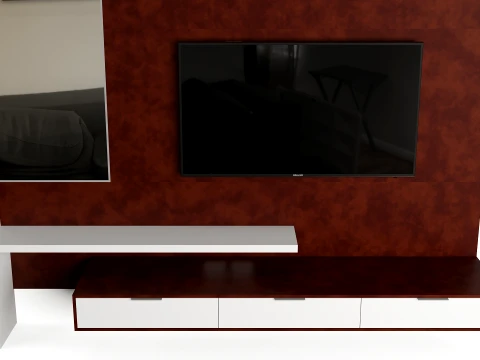Modern TV Wall Panel with Large Mirror 3D Model