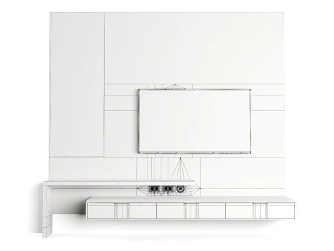 Modern TV Wall Panel with Large Mirror 3D Model