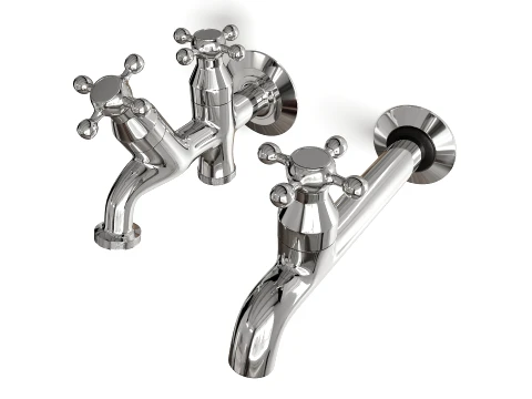 Classic Chrome Wall Faucet Collection with Single and Double Outlet Taps 3D Model