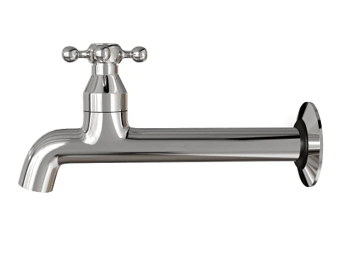 Classic Chrome Wall Faucet Collection with Single and Double Outlet Taps 3D Model