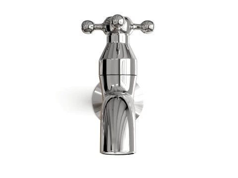 Classic Chrome Wall Faucet Collection with Single and Double Outlet Taps 3D Model