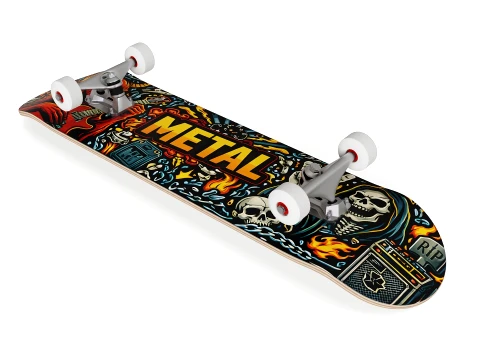 Heavy Metal Skateboard Complete with Skull and Devil Graphic Art 3D Model