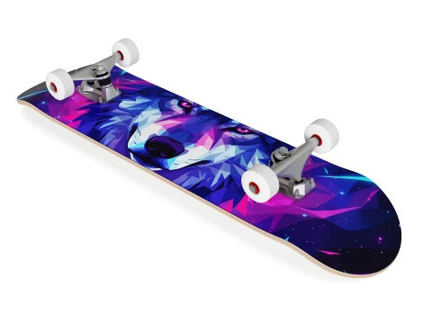 Complete Skateboard with Modern Geometric Wolf Art 3D Model