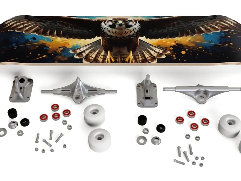 Complete Skateboard with Majestic Eagle Graphic Art 3D Model