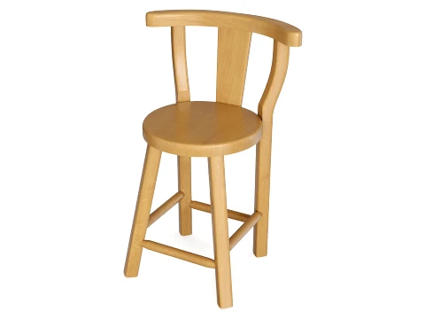 Tabouret de bar en bois de ferme rustique avec dossier incurvé Modèle 3D