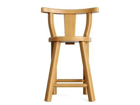 Sgabello da bar rustico in legno da fattoria con schienale curvo Modello 3D