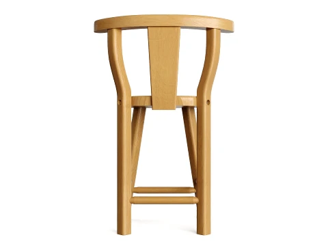 Sgabello da bar rustico in legno da fattoria con schienale curvo Modello 3D
