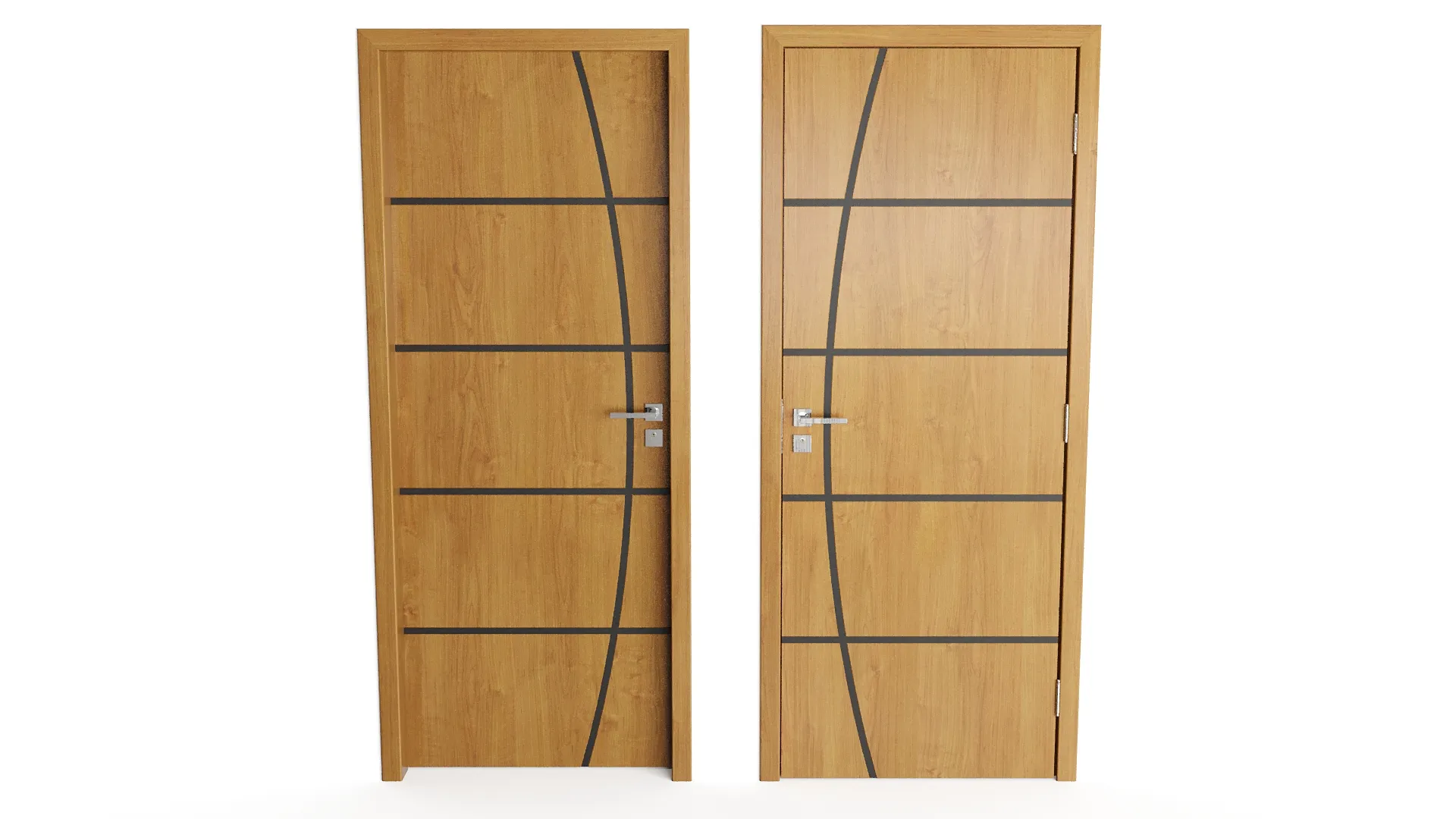 Modern Wood Door with Curved Straight Line Inlay Detail 3D Model .c4d .max .obj .3ds .fbx .stl .blend 