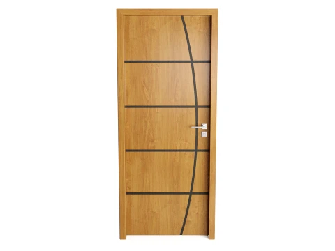 Modern Wood Door with Curved Straight Line Inlay Detail 3D Model