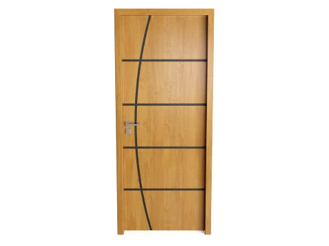 Modern Wood Door with Curved Straight Line Inlay Detail 3D Model