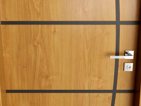Modern Wood Door with Curved Straight Line Inlay Detail 3D Model