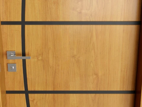 Modern Wood Door with Curved Straight Line Inlay Detail 3D Model
