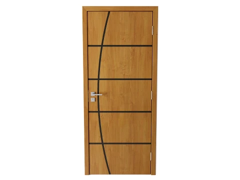 Modern Wood Door with Curved Straight Line Inlay Detail 3D Model