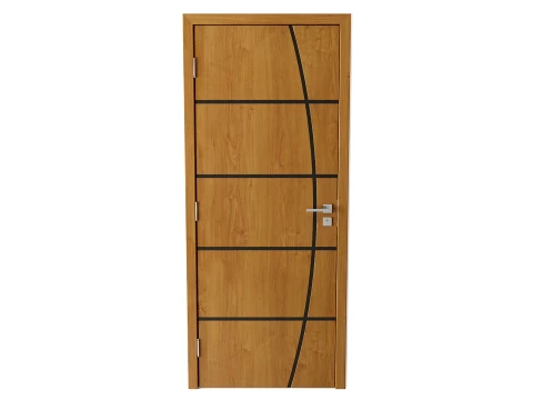Modern Wood Door with Curved Straight Line Inlay Detail 3D Model