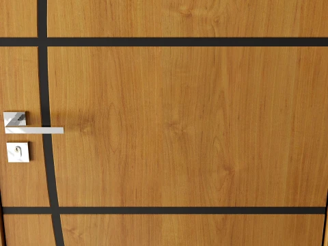 Modern Wood Door with Curved Straight Line Inlay Detail 3D Model