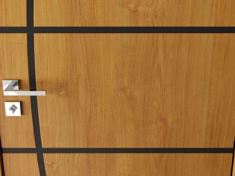Modern Wood Door with Curved Straight Line Inlay Detail 3D Model