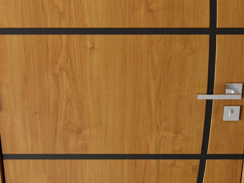Modern Wood Door with Curved Straight Line Inlay Detail 3D Model