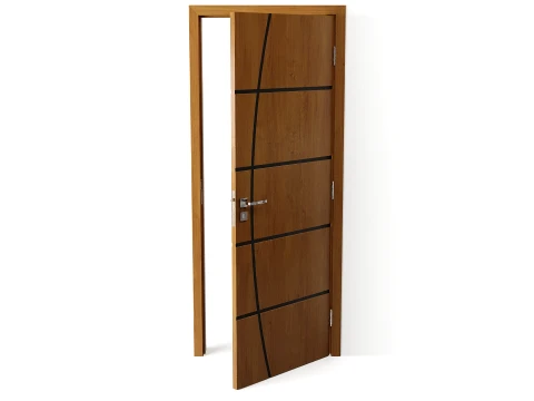 Modern Wood Door with Curved Straight Line Inlay Detail 3D Model