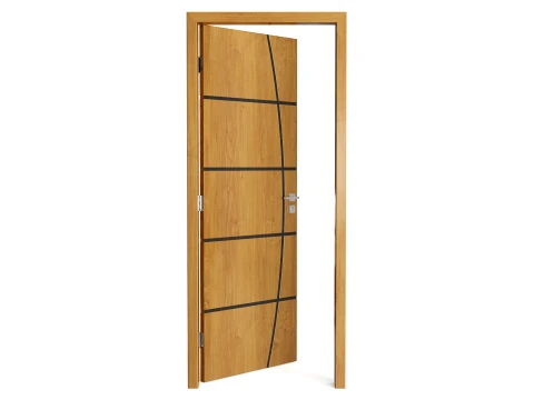 Modern Wood Door with Curved Straight Line Inlay Detail 3D Model