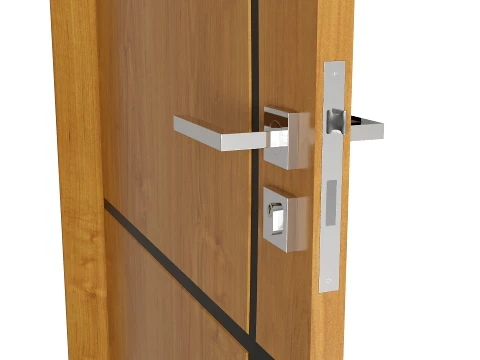 Modern Wood Door with Curved Straight Line Inlay Detail 3D Model