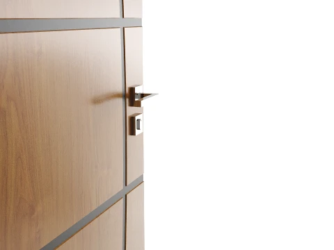 Modern Wood Door with Curved Straight Line Inlay Detail 3D Model