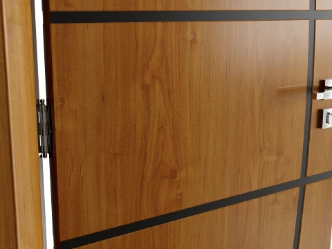 Modern Wood Door with Curved Straight Line Inlay Detail 3D Model