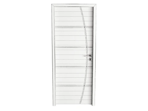 Modern Wood Door with Curved Straight Line Inlay Detail 3D Model