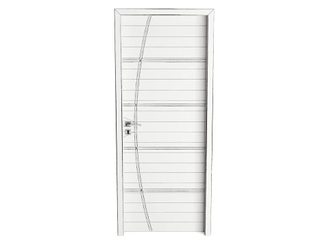Modern Wood Door with Curved Straight Line Inlay Detail 3D Model