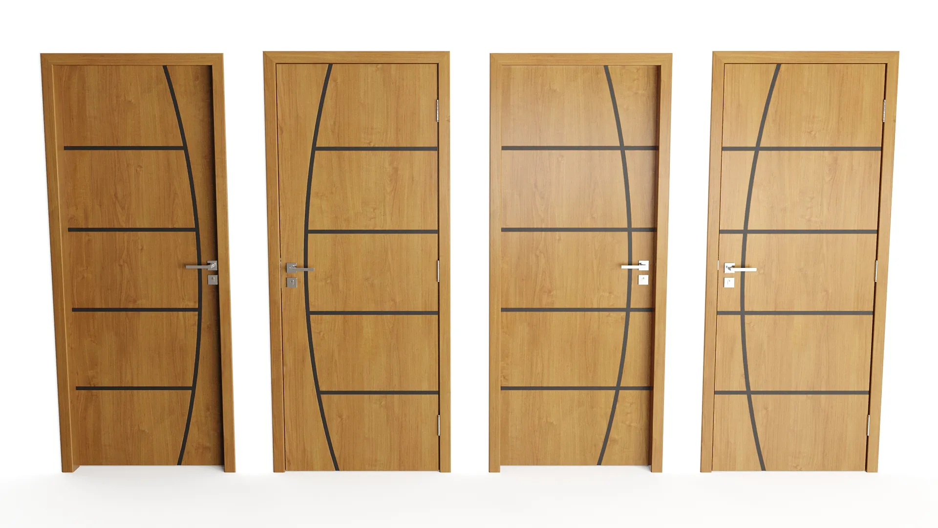 Modern Wood Doors Set with Curved and Straight Line Inlay 3D Model .c4d .max .obj .3ds .fbx .stl .blend 
