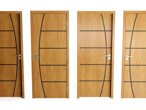 Modern Wood Doors Set with Curved and Straight Line Inlay 3D Model