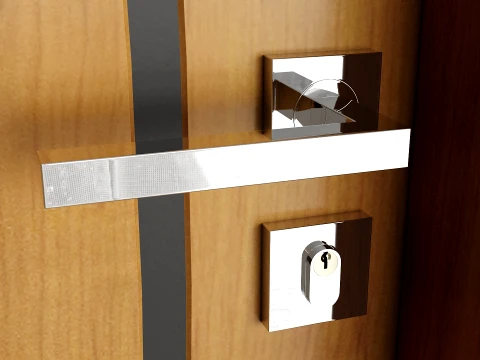 Modern Wood Doors Set with Curved and Straight Line Inlay 3D Model