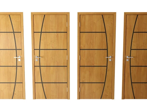 Modern Wood Doors Set with Curved and Straight Line Inlay 3D Model