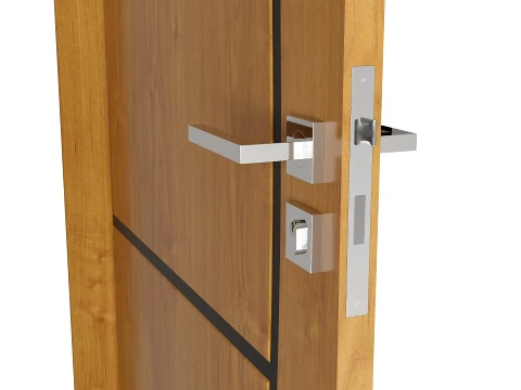 Modern Wood Doors Set with Curved and Straight Line Inlay 3D Model