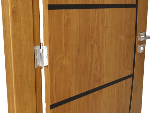 Modern Wood Doors Set with Curved and Straight Line Inlay 3D Model