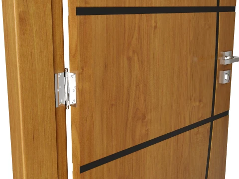 Modern Wood Doors Set with Curved and Straight Line Inlay 3D Model