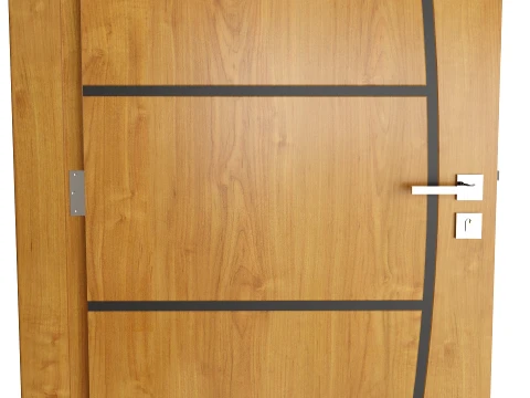 Modern Wood Doors Set with Curved and Straight Line Inlay 3D Model