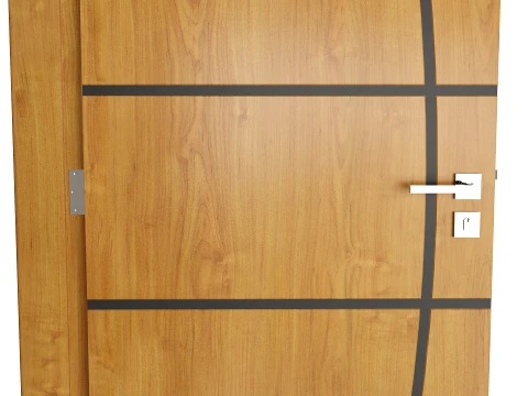 Modern Wood Doors Set with Curved and Straight Line Inlay 3D Model