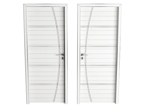Modern Wood Doors Set with Curved and Straight Line Inlay 3D Model