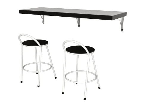 Modern Wall Mounted Counter Table with Two Metal Bar Stools 3D Model