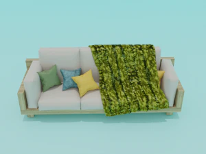 담요가 있는 소파 3D 모델