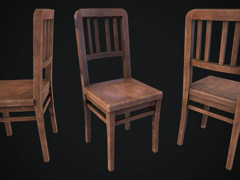古い木の椅子のゲーム対応アセット 3Dモデル