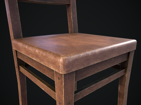 Old Wooden Chair Game Ready Asset 3D Model