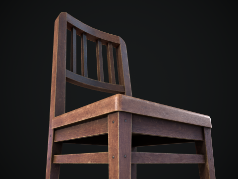 Old Wooden Chair Game Ready Asset 3D Model