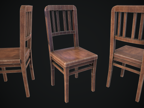 Old Wooden Chair Game Ready Asset 3D Model