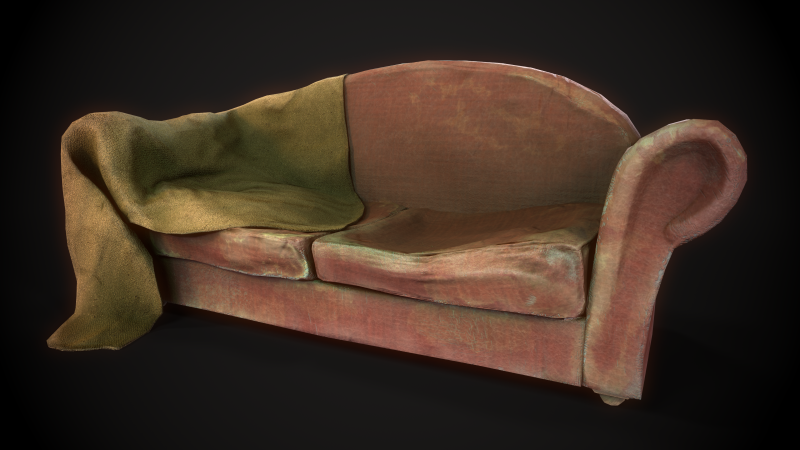 Game Ready Asset Worn Out Sofa 3D Model .c4d .max .obj .3ds .fbx .stl .blend