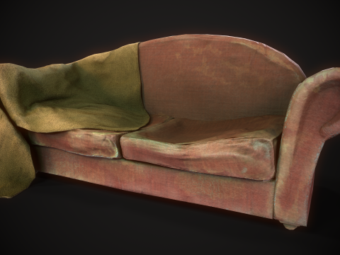 Game Ready Asset Worn Out Sofa 3D मॉडल