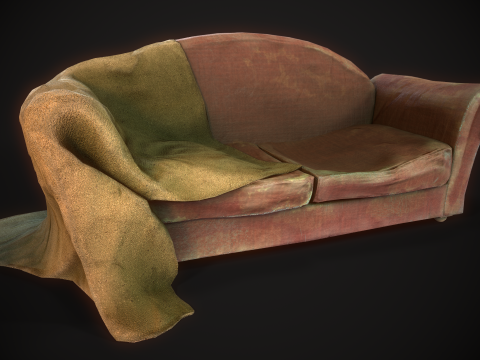Game Ready Asset Worn Out Sofa 3D Model