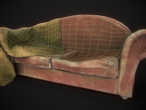 Game Ready Asset Worn Out Sofa 3D Model