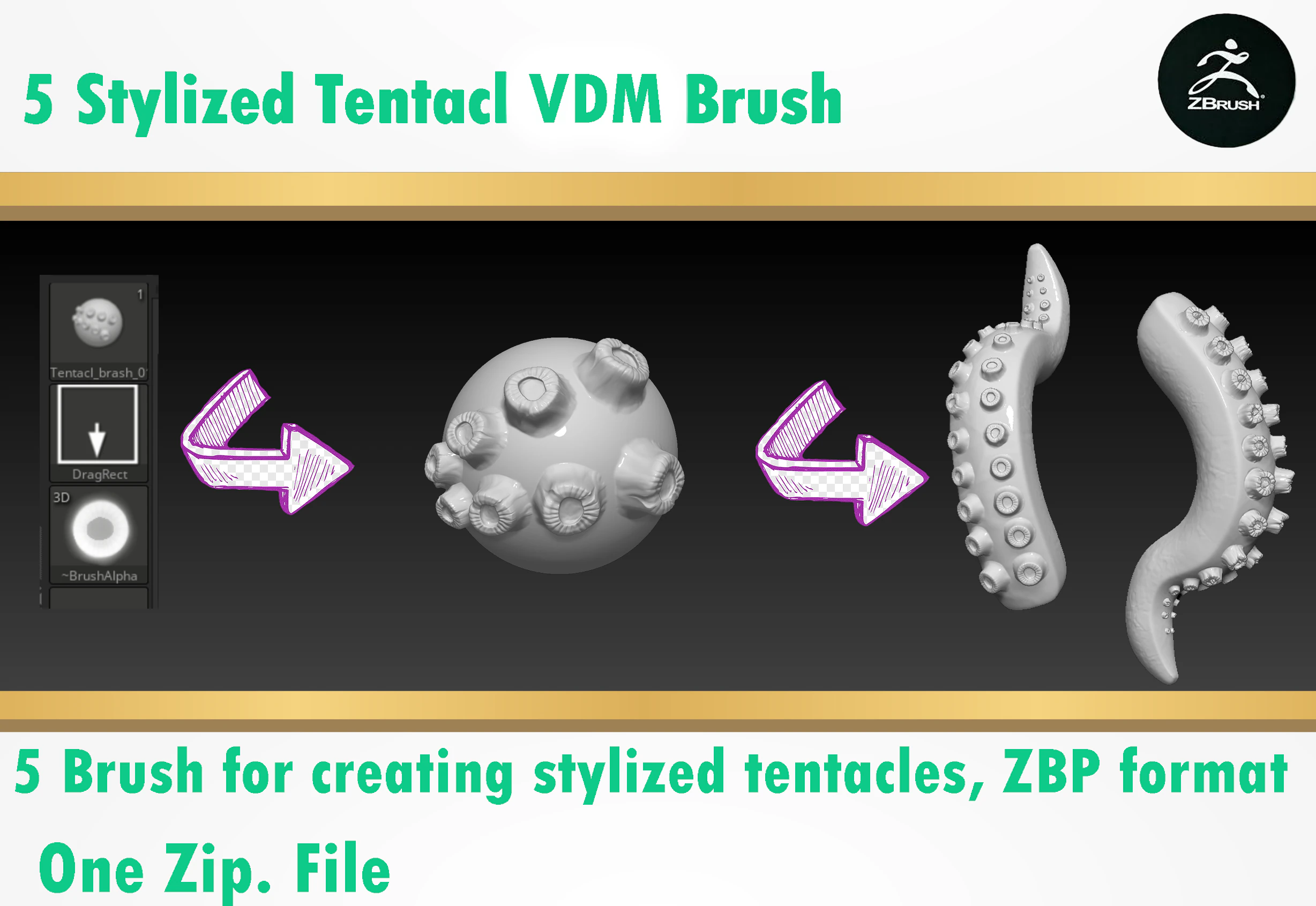 Stylized Tentacl Brush 3D Model .c4d .max .obj .3ds .fbx .stl .blend